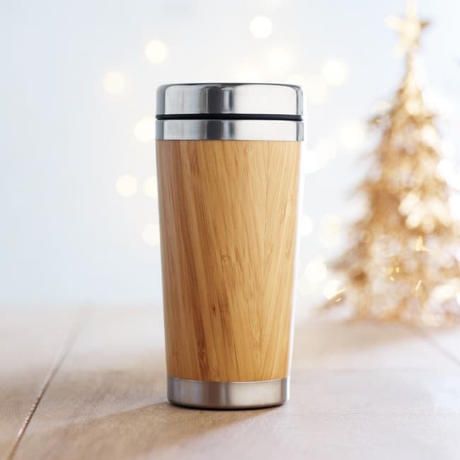 Custom Printed Double Wall bamboo Flask 430ml - Image 2