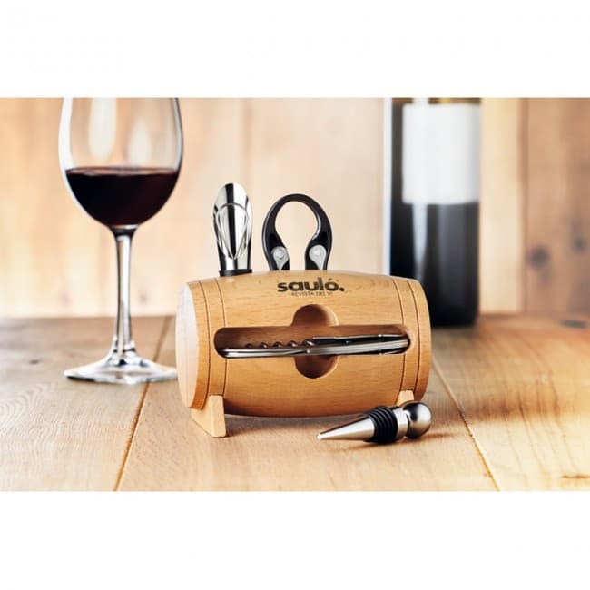 Custom Printed Wine Set In Wooden Stand 4pcs - Image 3