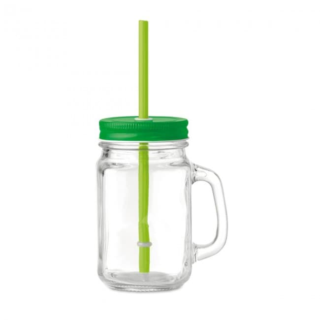 Custom Printed Glass Mason jar with straw - Image 1