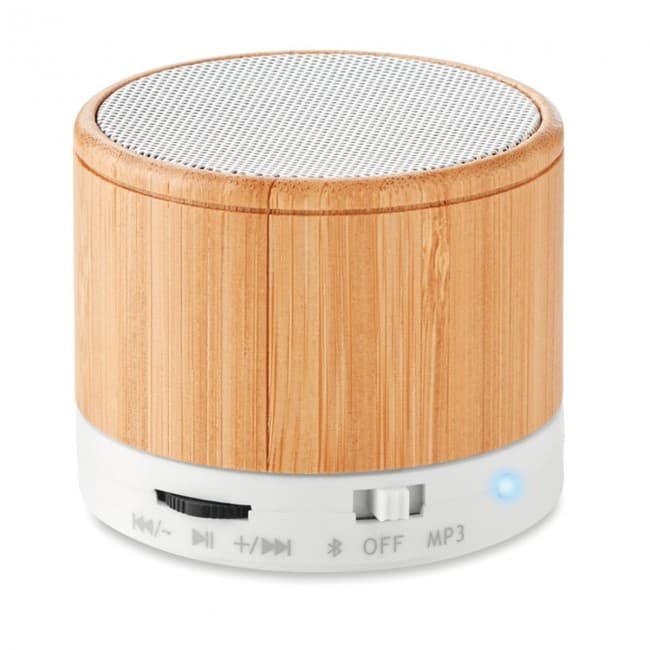 Custom Printed Round Bamboo Wireless Speaker - Image 6