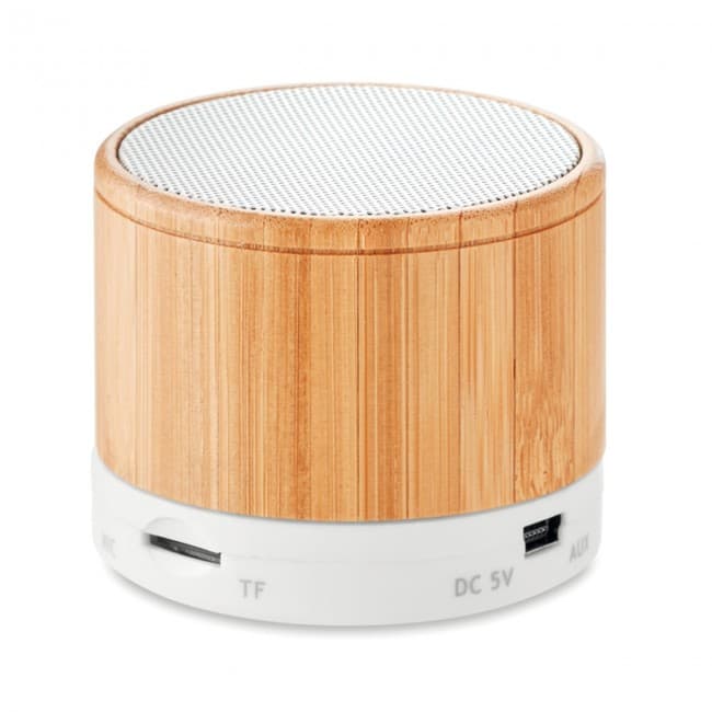 Custom Printed Round Bamboo Wireless Speaker - Image 8