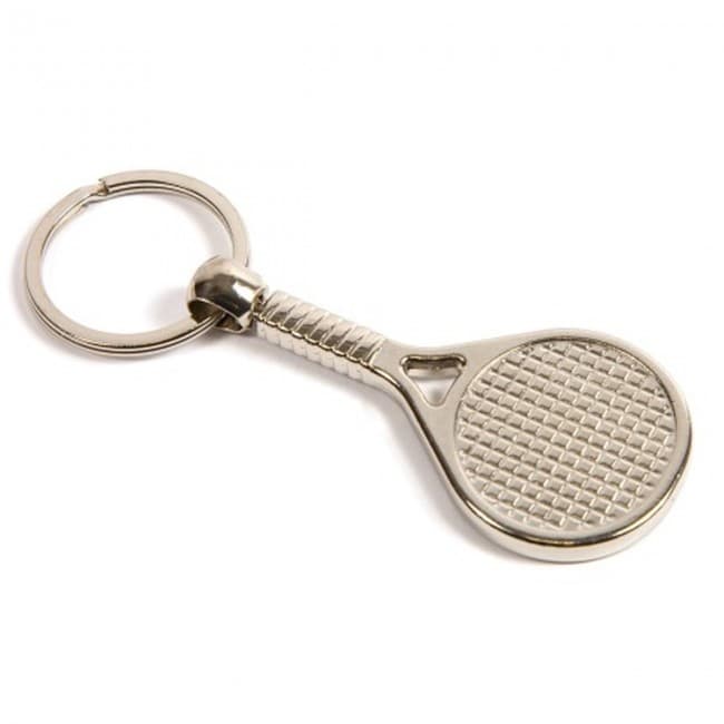 Custom Printed Silver Metal Tennis Racket Keyring - Image 2