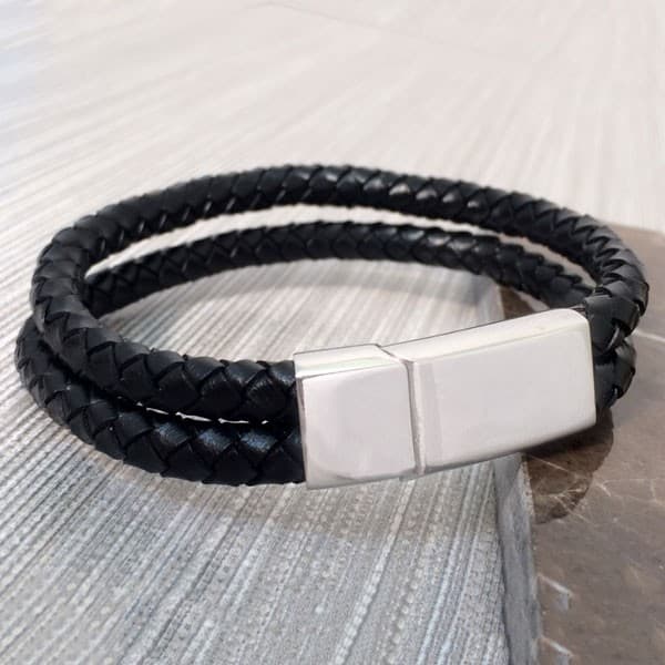 Custom Printed Gianni Mens Black Double Plat Leather Bracelet