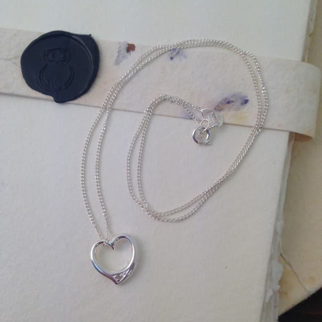 Custom Printed Sterling Silver Heart Necklace With Crystal