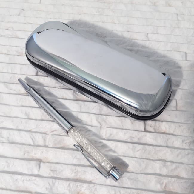 Custom Printed Crystal Ballpoint Pen - Silver in Chrome Box