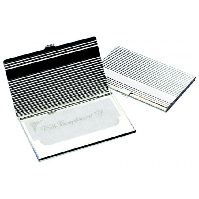 Custom Printed Linear Business Card Case - Silver Plated