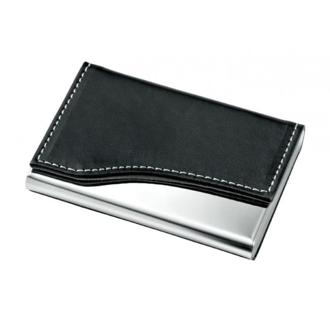 Custom Printed Swoop Business Card Case - Chrome and Black PU