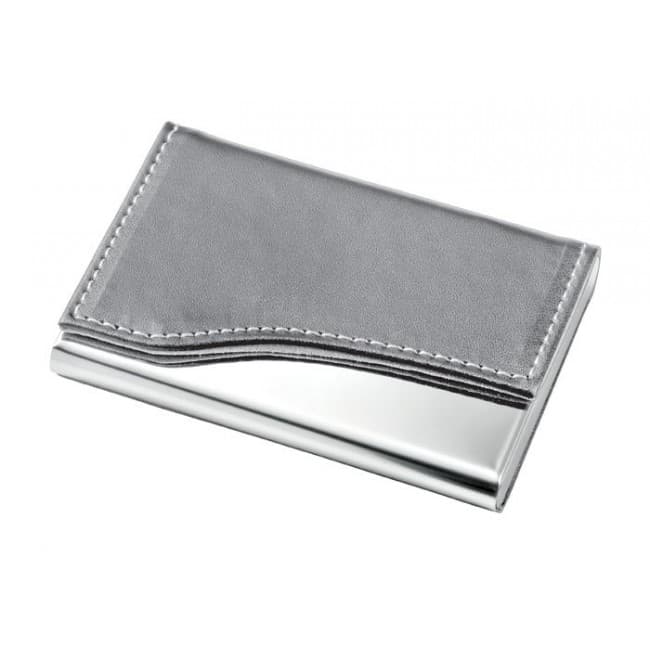 Custom Printed Swoop Business Card Case - Chrome and Grey PU