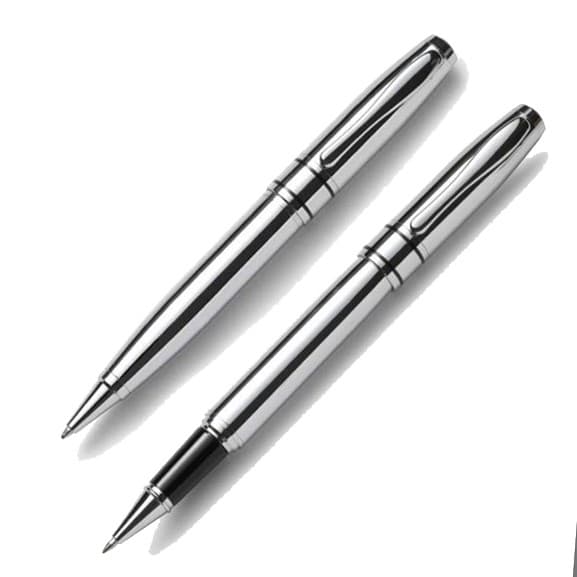 Custom Printed Tramline Ballpoint & Rollerball Set - Chrome - in Chrome Box