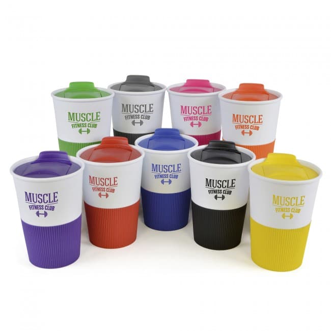 Custom Printed Rubber Base Plastic Take Out Mug 330ml