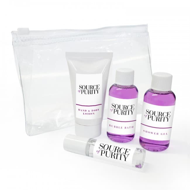 Custom Printed 5pc Pamper Kit in a Clear PVC Bag