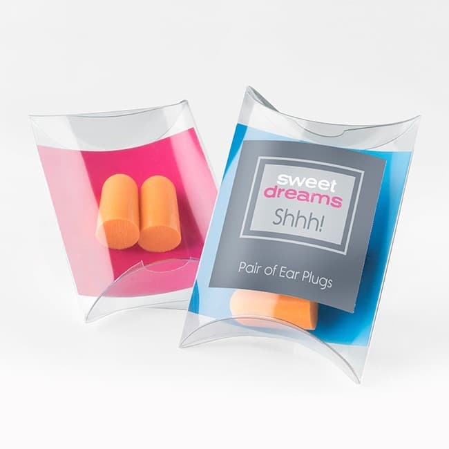 Custom Printed Pair of Orange Ear Plugs in a Pillow Pack