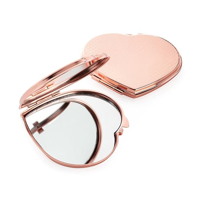 Custom Printed Heart Shaped Rose Gold Double Compact Mirror