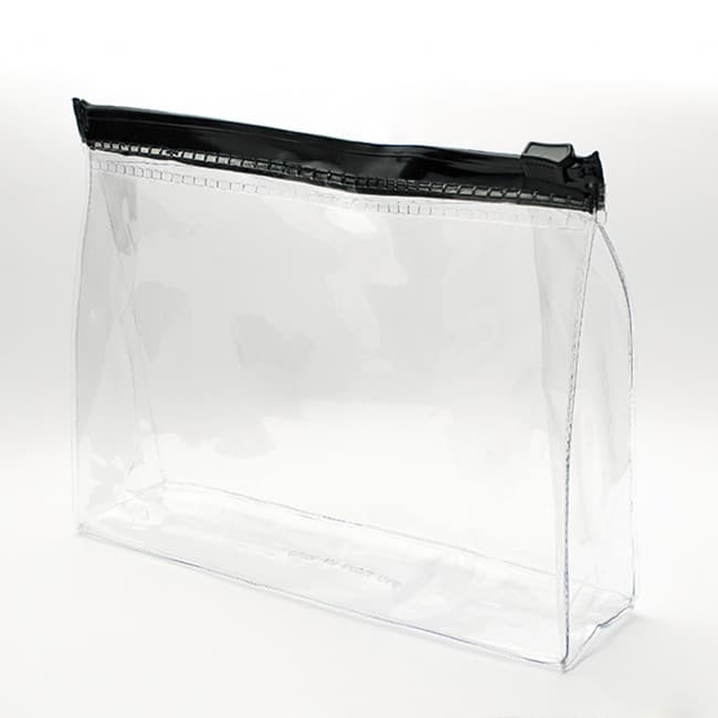 Custom Printed Clear PVC, Black Slide Zipper Bag