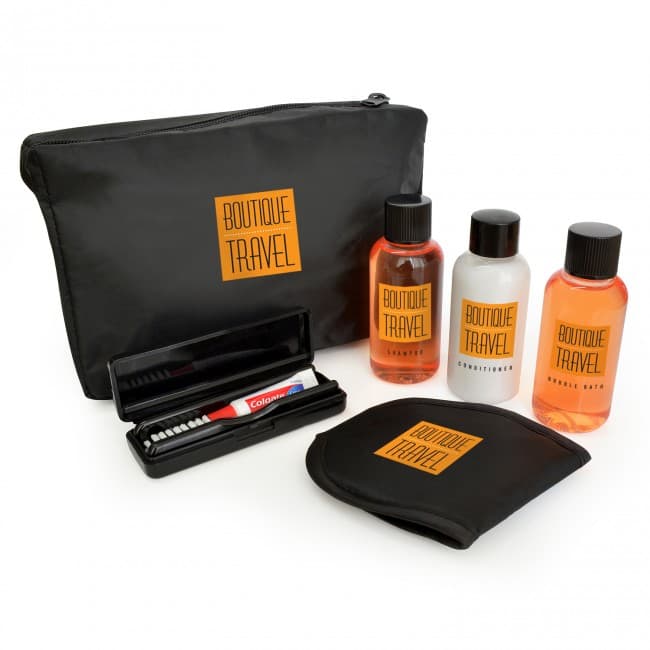 Custom Printed 6pc Black Travel Set in a Black Bag