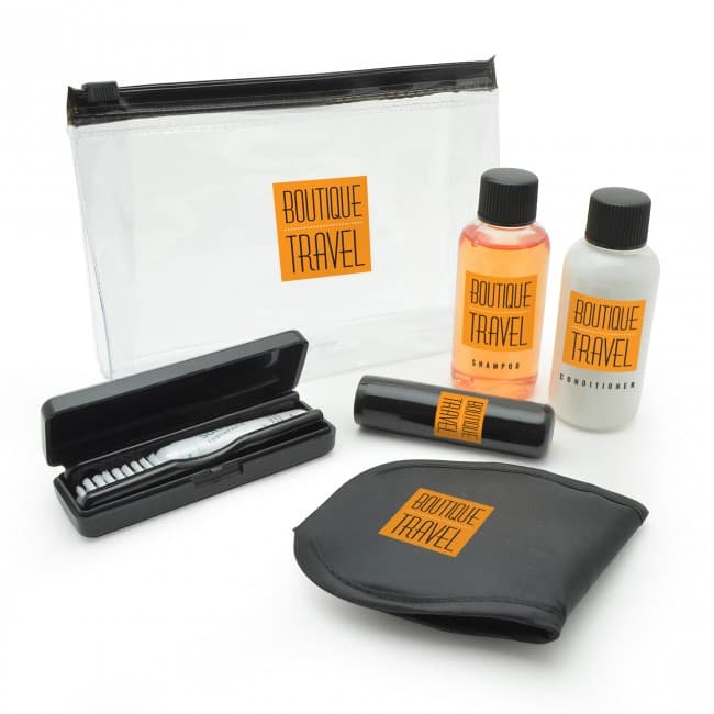 Custom Printed Black Travel Set in a PVC Zippered Bag