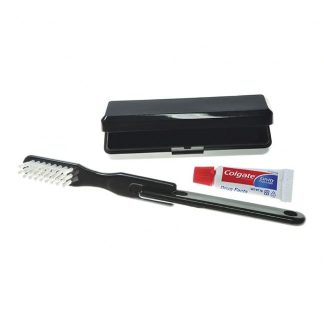 Custom Printed Black Travel Toothbrush & Paste Set