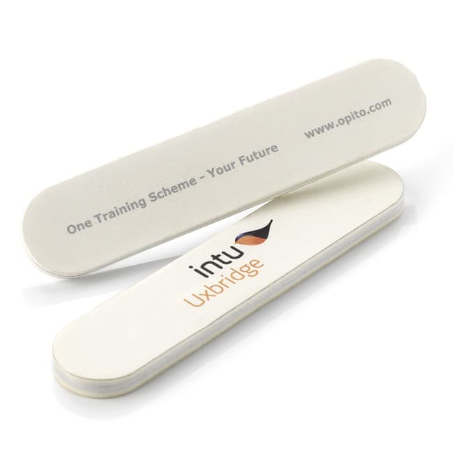 Custom Printed White Foam Backed Emery Board/Nail File 10cm