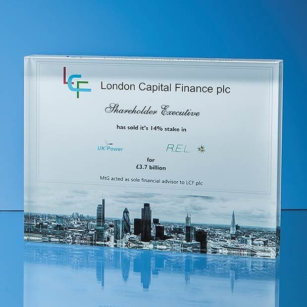 Custom Printed 15cm x 20cm Optical Crystal Rectangle Award, H or V