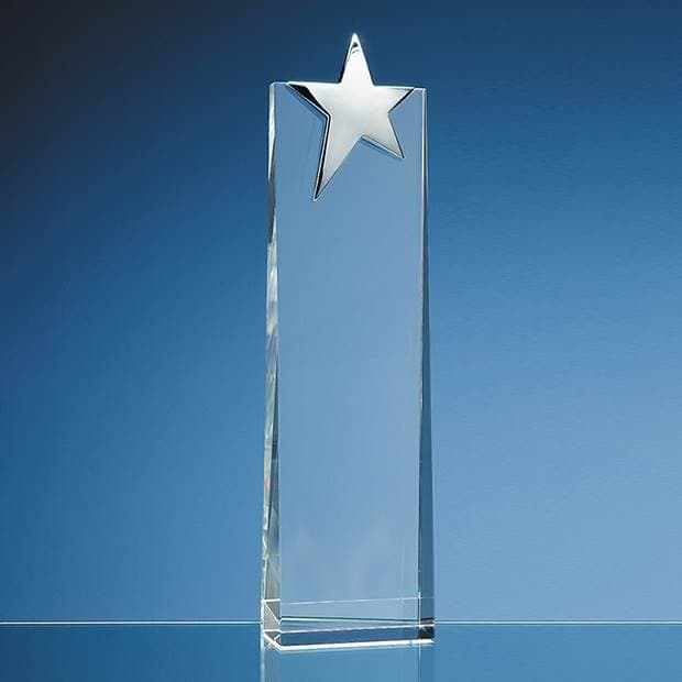 Custom Printed 27.5cm Optical Crystal Rectangle with Silver Star