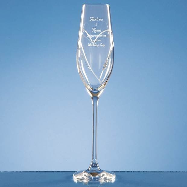 Custom Printed Single Diamante Champagne Flute with Heart Shaped Cutting