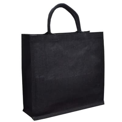 Custom Printed Bio-degradable Large Black Jute Bag With 40cm Cotton Web Handles