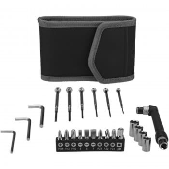 Pockets 24-piece tool set in small pouch