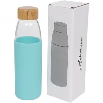 Kai 540 ml glass sport bottle with wood lid