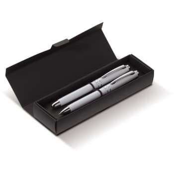 Pen set 2 stripes barrel metal