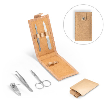 Zena Stainless Steel Manicure Set In Cork Pouch