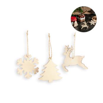 Set Of 3 Plywood Christmas Ornaments