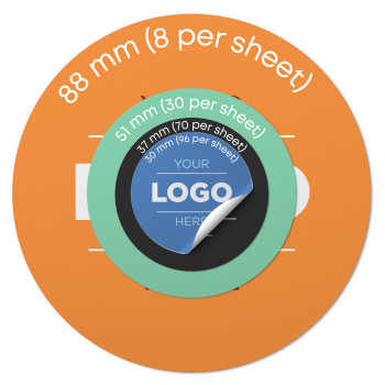 51mm Diameter Paper Stickers on sheets