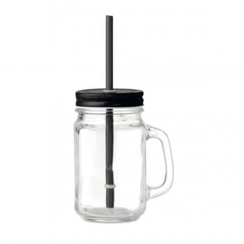 Glass Mason jar with straw