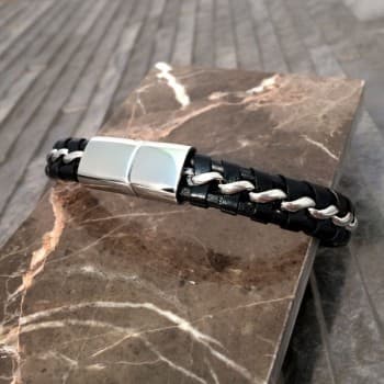 Nckis Mens Black Leather Chain Bracelet