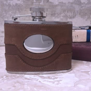 brown leather flask